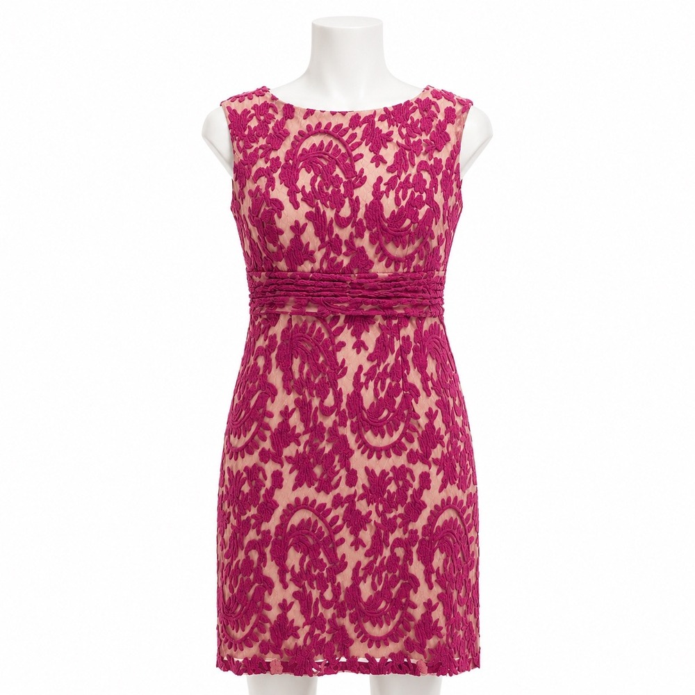 Adrianna Papell Embroidered Mesh Sheath Dress 4 Wedding Guest Cocktail Glam